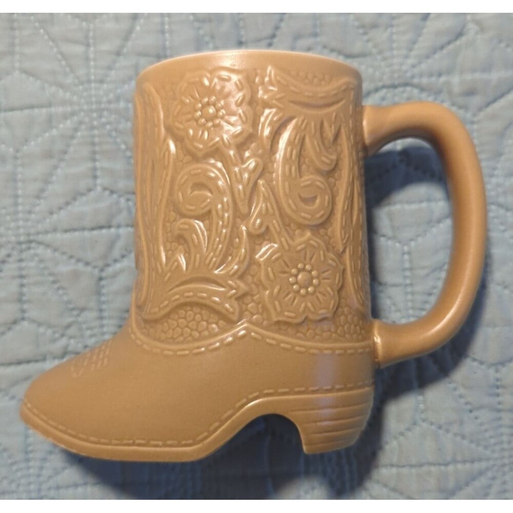 Ceramarte Western Cowboy Boot Rodeo Vintage Coffee Mug W/Handle Tan Brown 5" H